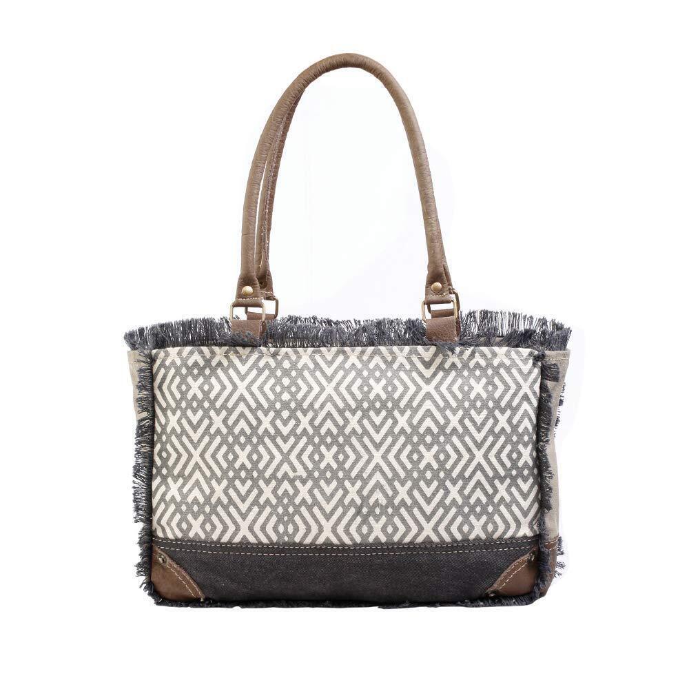 2852 X Print Fringed Geometric Purse - Upcycled Canvas Hand Bag